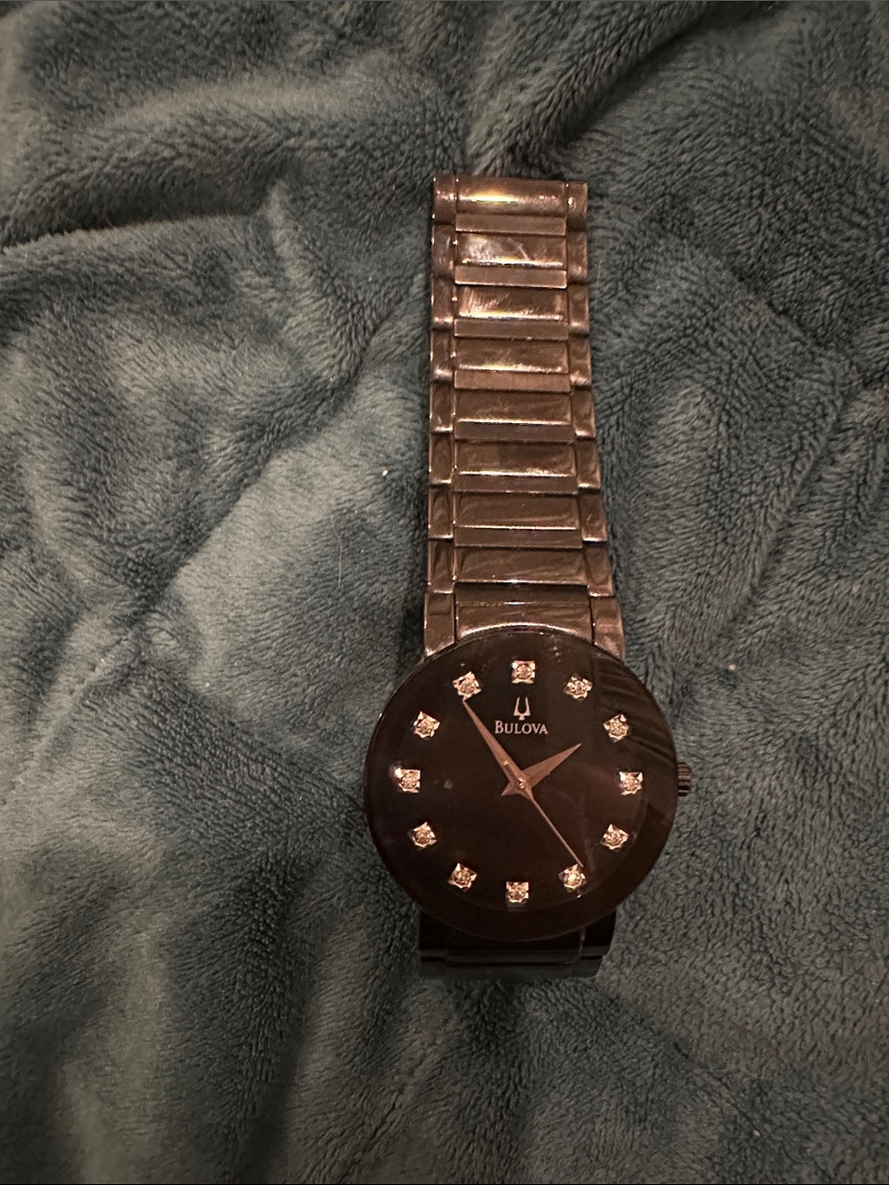 Bulova Black Stainless Steel Men's Watch with Crystal Markers